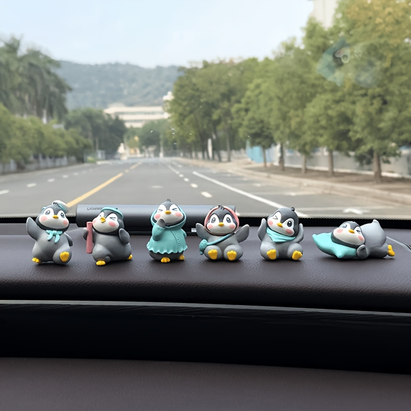 TEMU 6pcs Cute Penguin Car Decoration Set- Resin Cartoon Dashboard Hanging Ornament, Interior Car Decorations