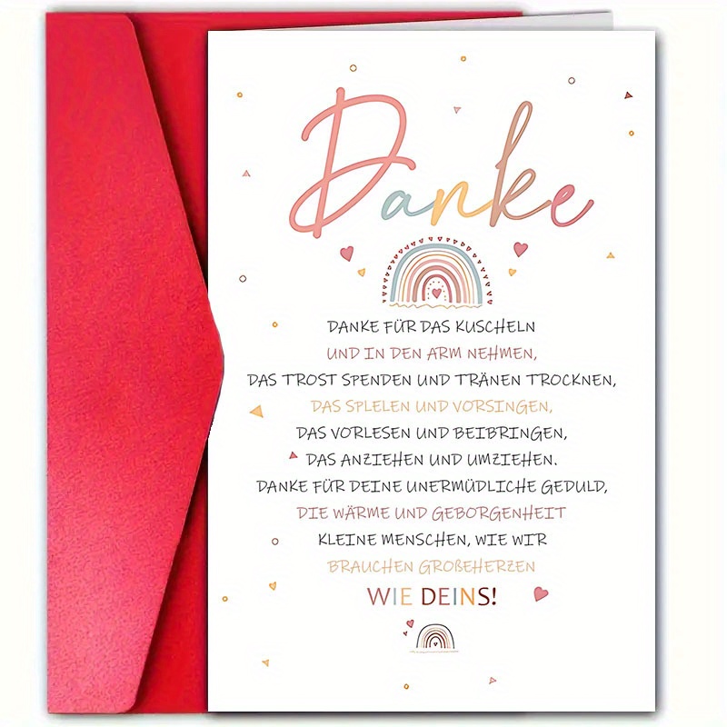 Image of A Meaningful German Thank You Card With An Envelope, Suitable For , Family, Neighbors, Care, Help, And Special Occasions, Featuring A High-quality And . Thank You For The