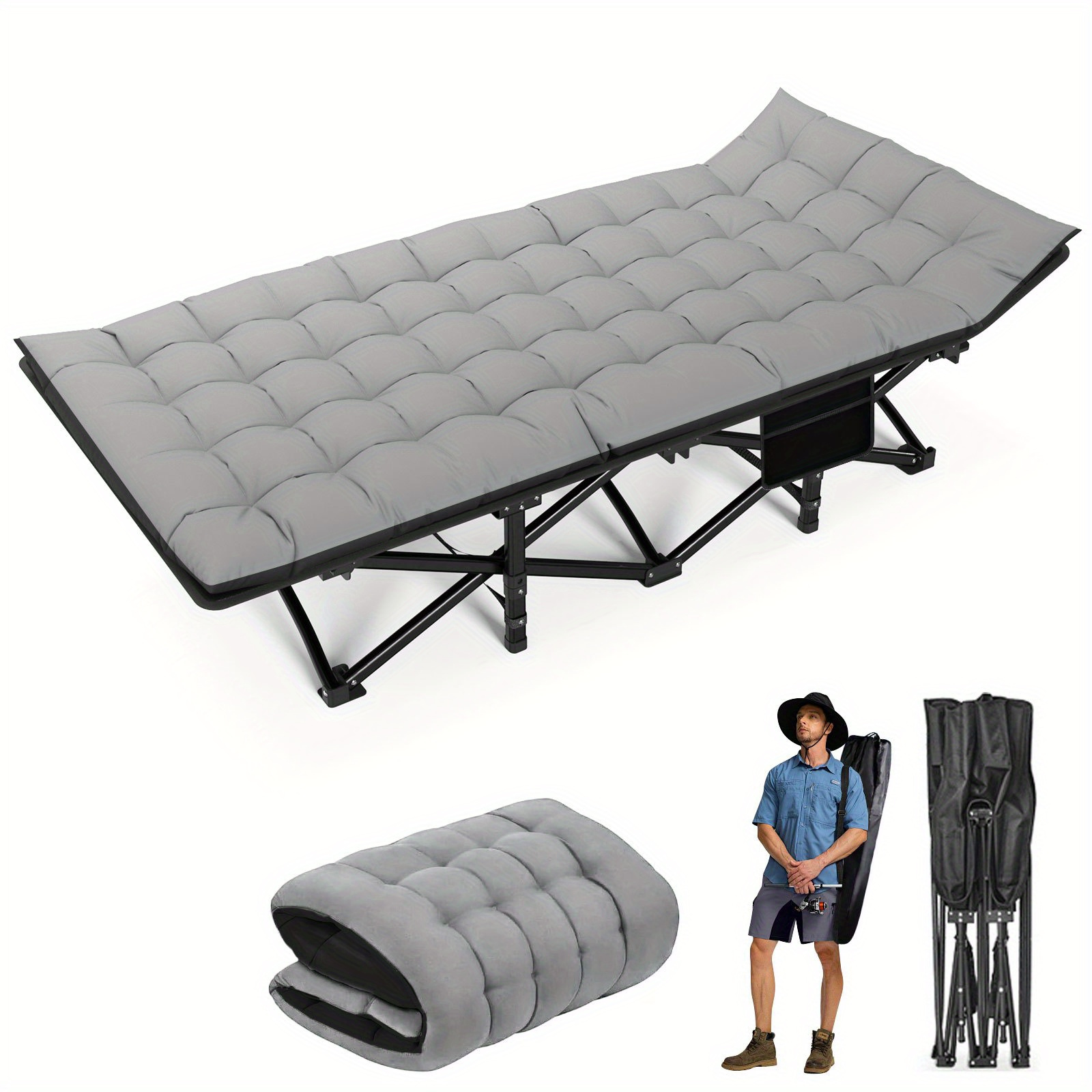 Image of Topchances 77-inch Outdoor Folding Bed, 260kg Load Capacity Double-sided Mattress Cot With Storage Bag, Portable Heavy Duty Bed For Camping Car Storage Break