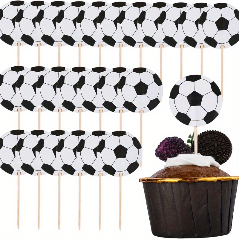 48pcs Of Soccer Ball Cupcake Decorations, Perfect For Sports-themed Events Like Weddings, Birthdays, And Showers
