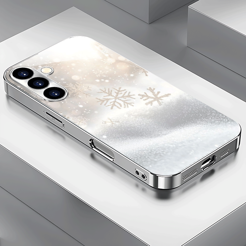 TEMU Phone Case: Premium Fashion Aesthetic White Snowflake Electroplated Silver Phone Case For Galaxy S25/s24/s23/s22/s21/s20/note