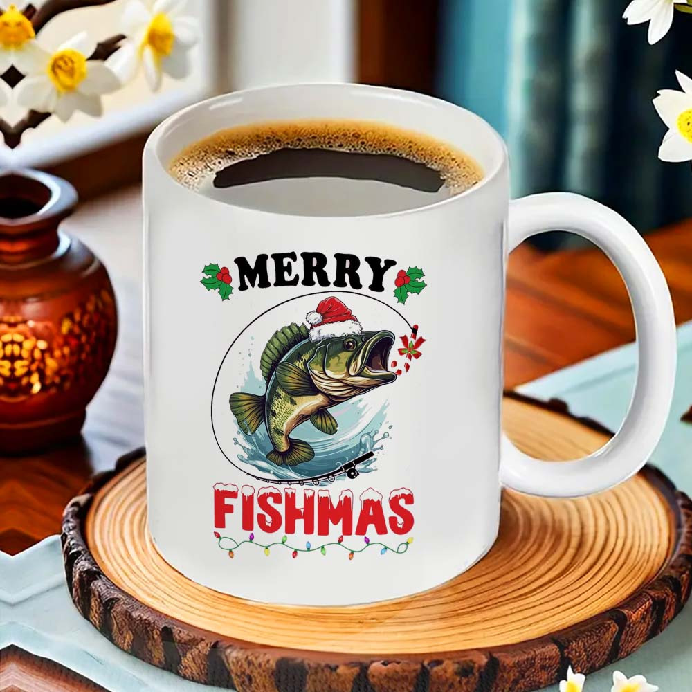 1pc festive ceramic coffee mug merry   fishing christmas design food contact safe no electricity needed ideal for office camping dining   enthusiasts details 0