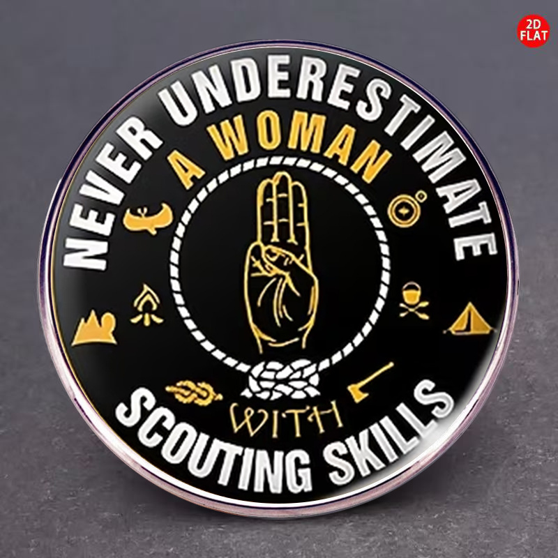 TEMU 2d Flat, 2d Flat Stainless Steel Inspirational Brooch, Outdoor Adventure Spirit Badge, Unisex Accessory. "never A Woman With Skills" Themed