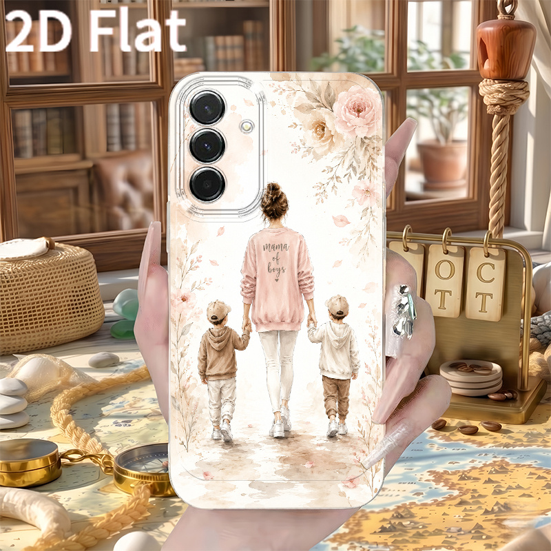 TEMU Phone Case - 2d Flat Watercolor Mother And Son Silhouette Pattern Phone Case Suitable For Galaxy A03s A05s A06 A07 A13 A14 A15 A16 A17 A22 A23