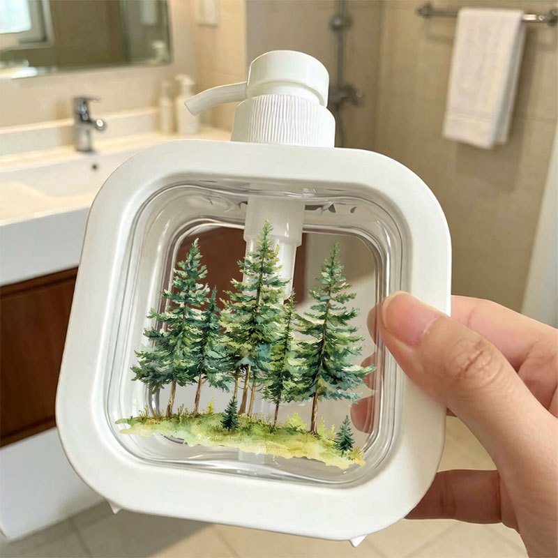 TEMU Singlepc, Watercolor Pattern Dispenser Bottle, Bathroom Hand Soap Pump. Home Decor Small Gift | 2d Flat Pattern | Suitable For Travel Storage,