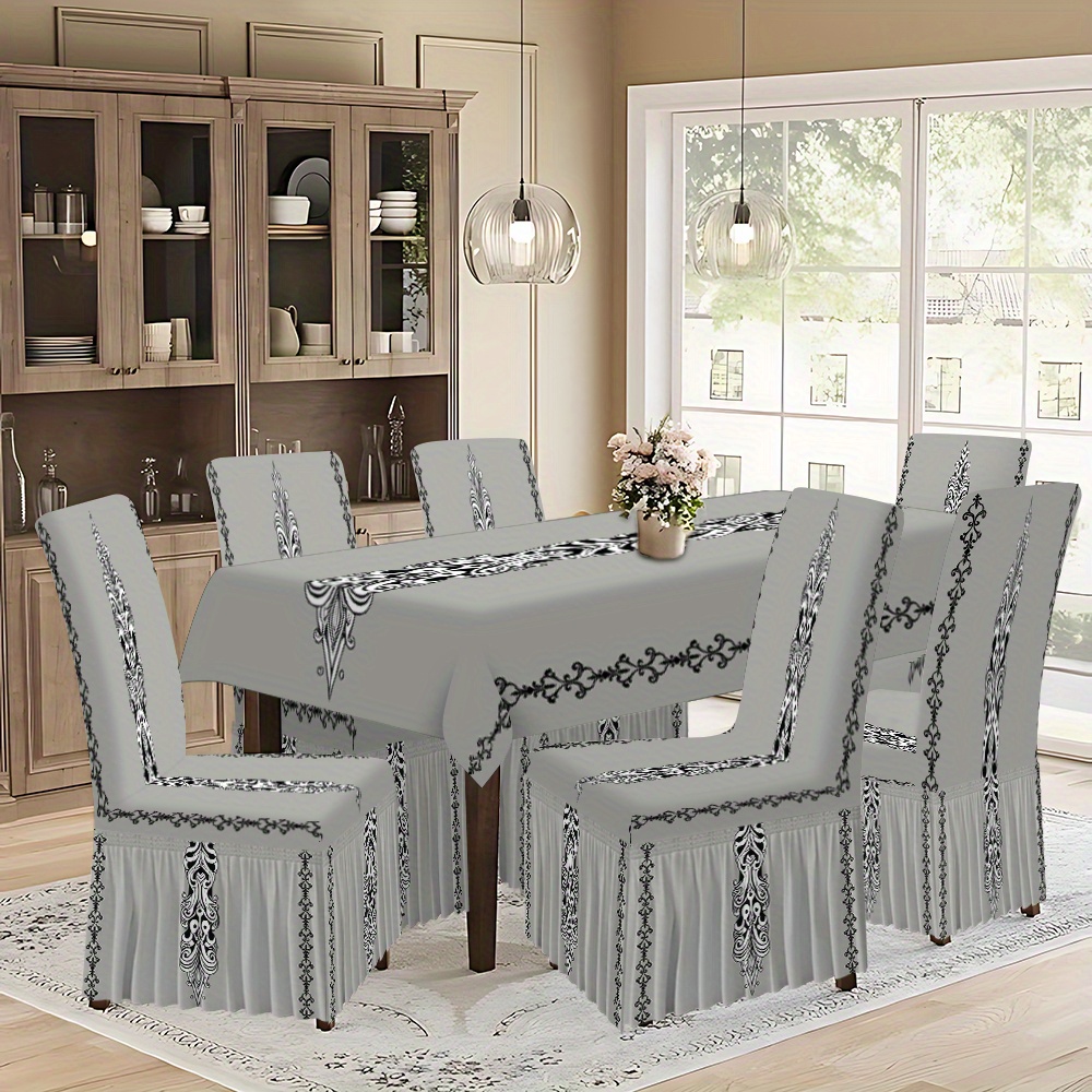 TEMU Ensemble 5pcs/7pcs, Housse de Chaise de Salle à Manger et Ensemble de Nappe, (1 Nappe + 4 Housses de Chaise de Salle à Manger ou 1 Nappe + 6
