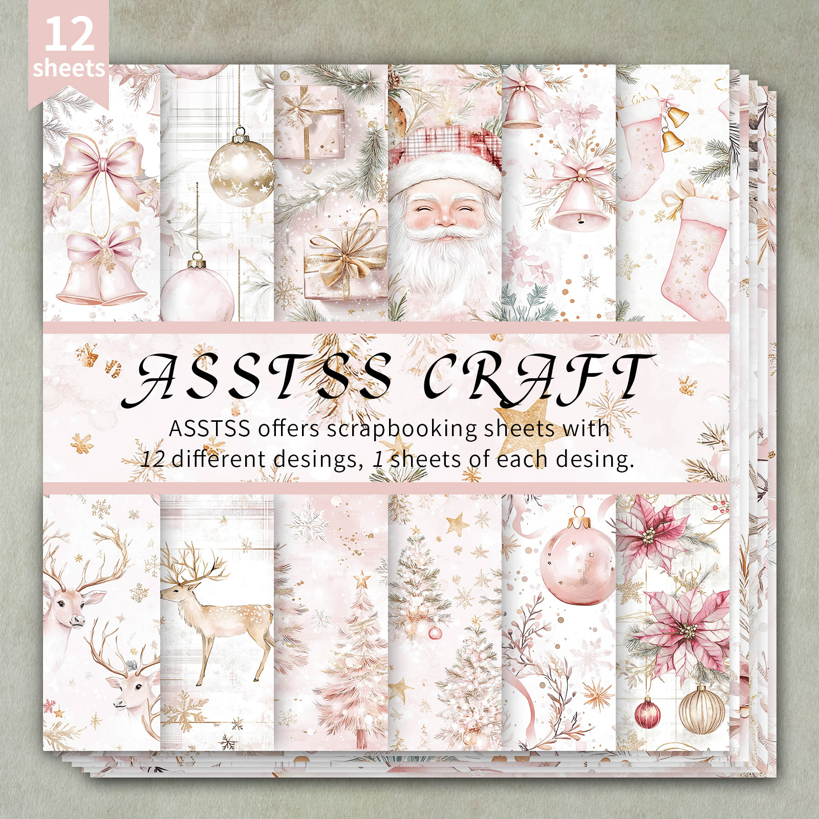 TEMU Asstss 12-sheet Scrapbooking Paper Pad - Heavyweight Cardstock With 6"x6" Floral & Christmas Themes, Compatible For Journaling, Collage Art,