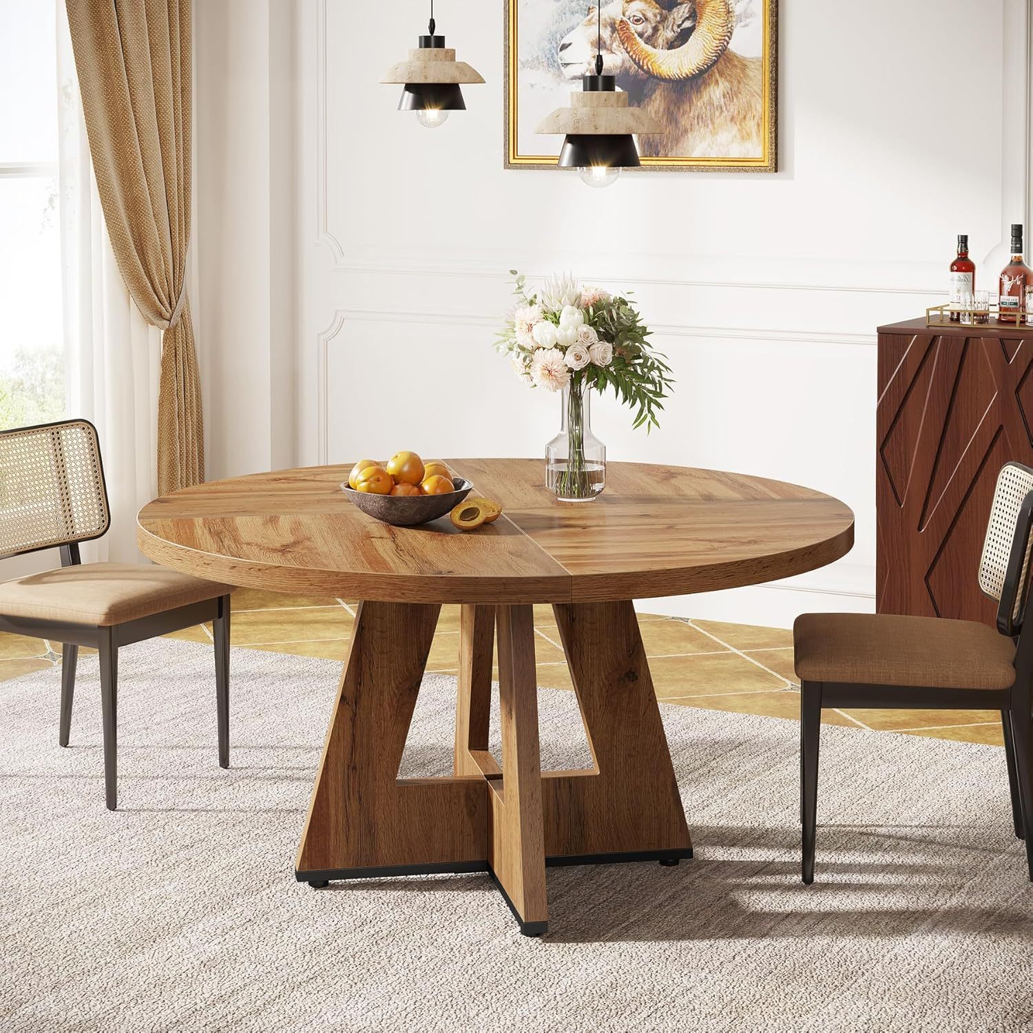 E-shop Runder Esstisch, 120 cm Küchentisch für 4 Personen, Landhaus-Rundtisch für Esszimmer oder Wohnzimmer (nur Tisch)