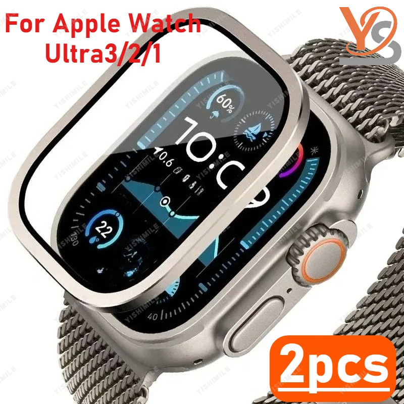 E-shop [Neu eingetroffen] 2er-Set Original Aluminiumlegierung Metallabdeckung Gehärtetes Glas für Apple Watch Ultra Ultra3 49mm, Hochwertiges Material,