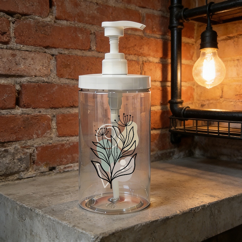 TEMU Botanical Line Dispenser Bottle, Minimalist Floral Pump Dispenser, Clear Refillable Empty Pump Bottle For Bathroom, Kitchen Sink, Women