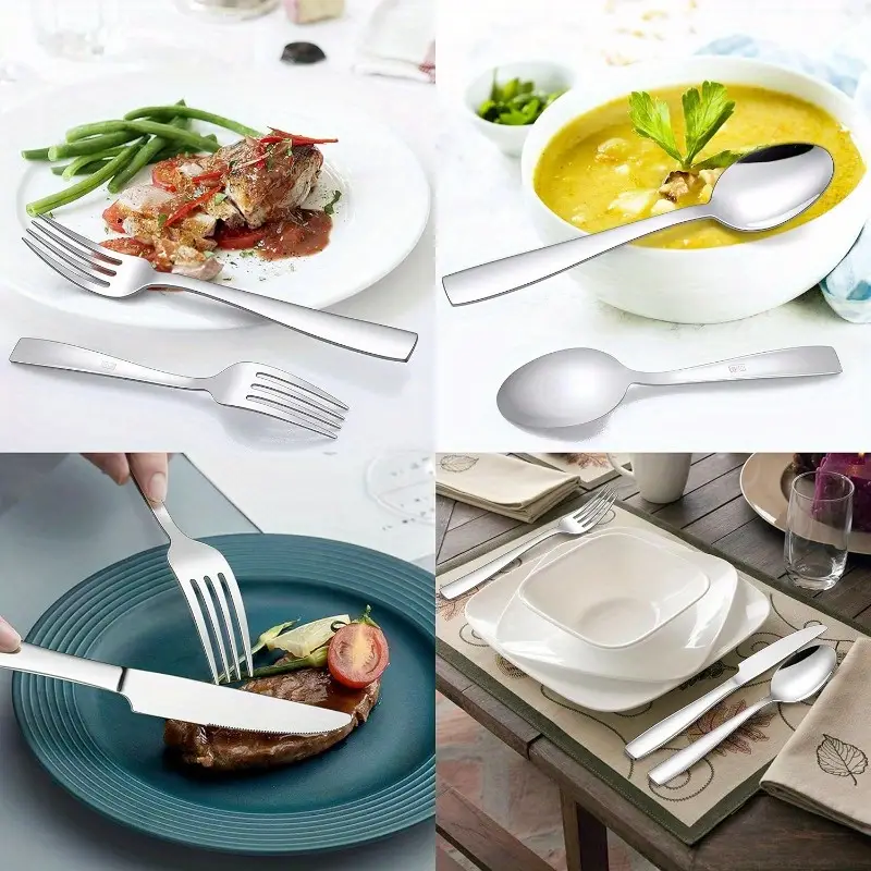 18 10 stainless steel flatware set for 4 20pcs modern silverware cutlery set fancy square eating utensils forks spoons tableware for home wedding entertaining dishwasher safe Product details 4