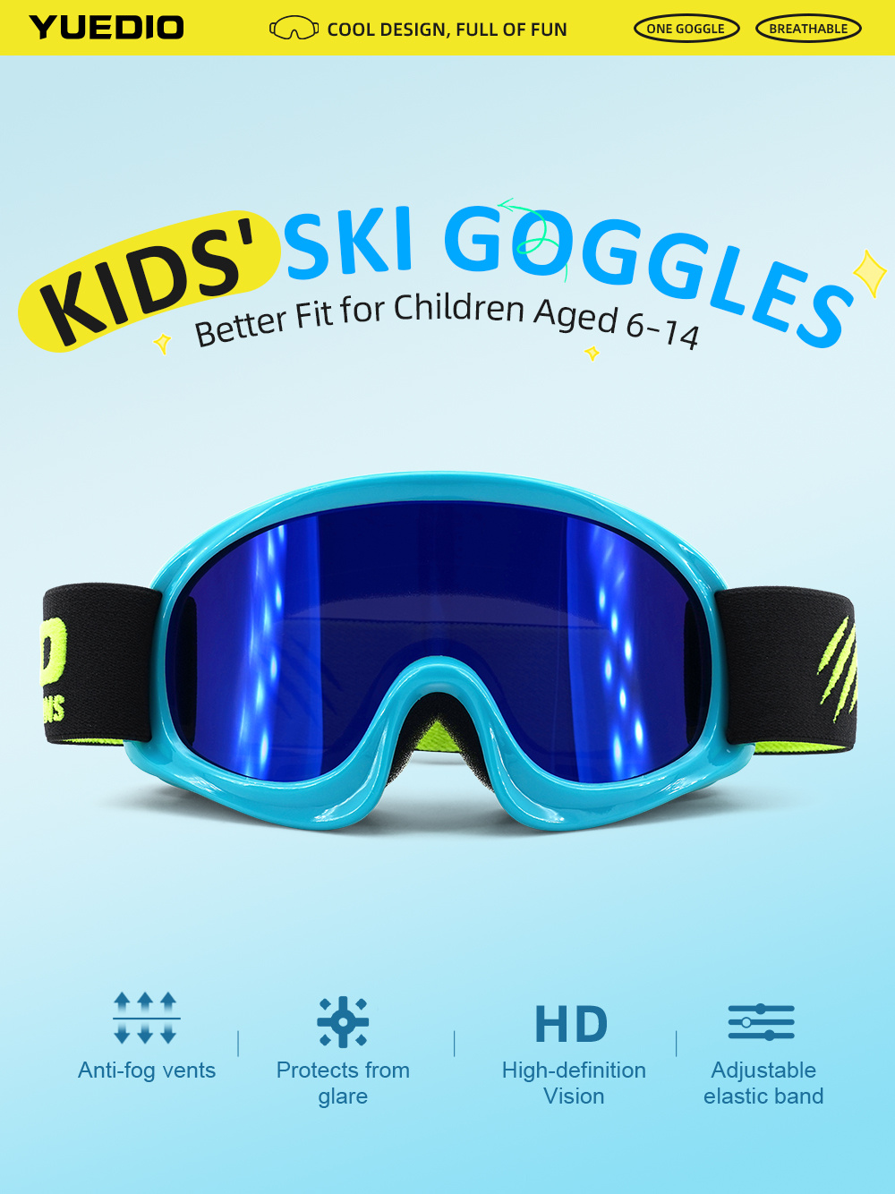 Kids Ski Goggles Youth Snowboard Goggles Childrens Snow Glasses Winter Sports Eyewear TPU Frame PC Lens