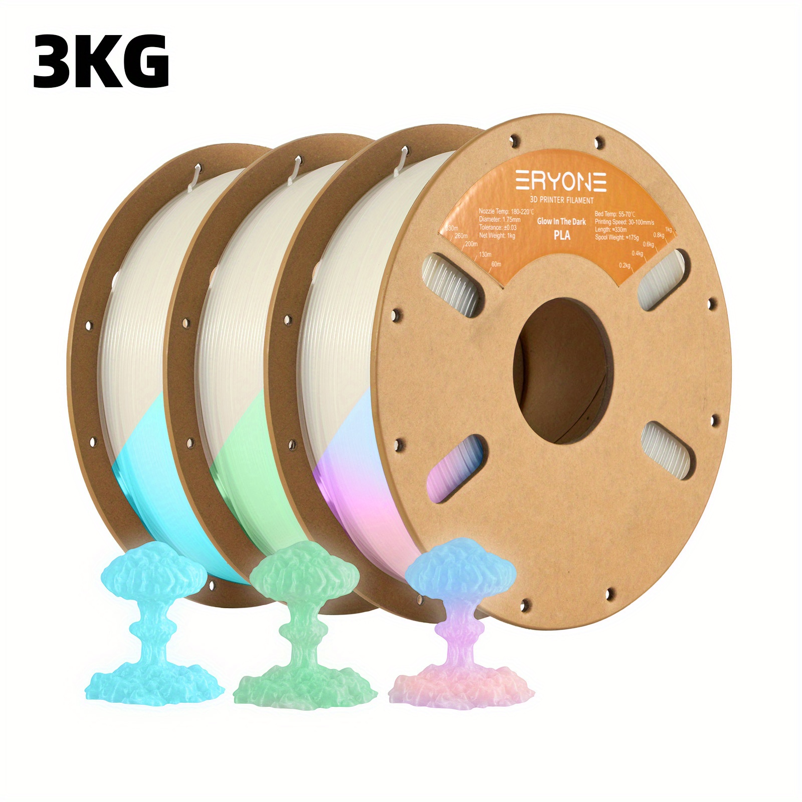 Image of Eryone Glow In The Dark Pla Filament, 3d Printer Filament 1.75mm +/- 0.03mm Multiple Color Combinations