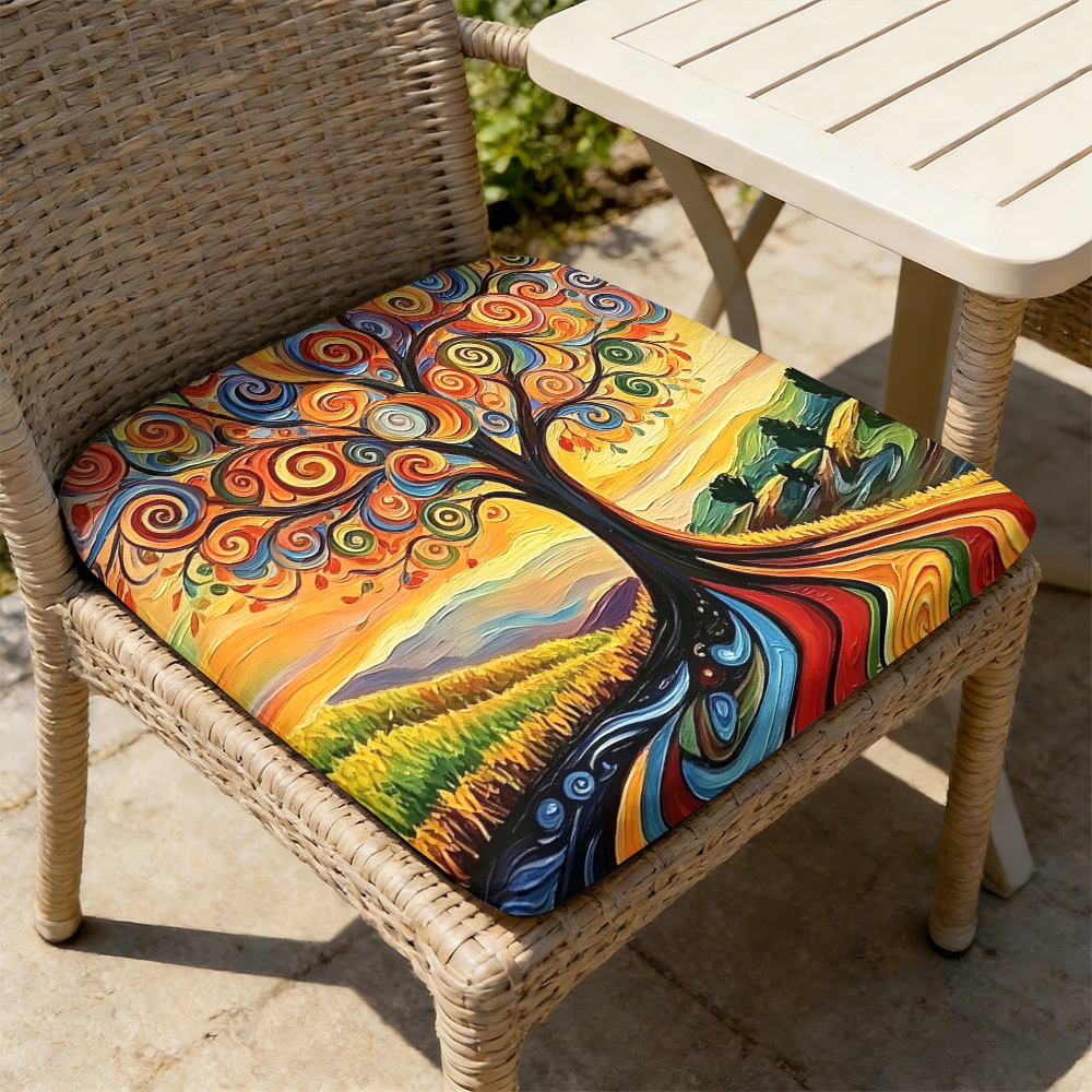 1pc Spiral Flower Tree Pattern Courtyard Chair Seat Cushion, Indoor And Outdoor Seat Cushions, Back Cushions, Size 19.7*17.7*1.57inch, Suitable for Garden Chairs, Office Chairs And Floor Seats. Soft And Comfortable