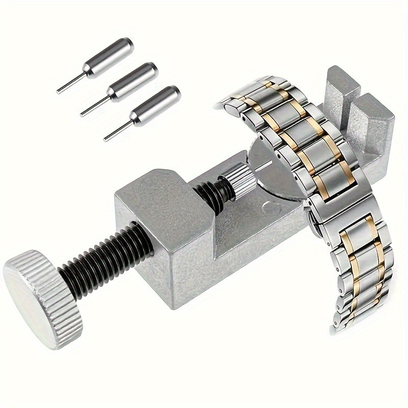 TEMU 4pcs Silvery Metal Watch Strap Set (3pcs), With 3 Precision Pins, Manual Operation, Must-have Watch Enthusiasts