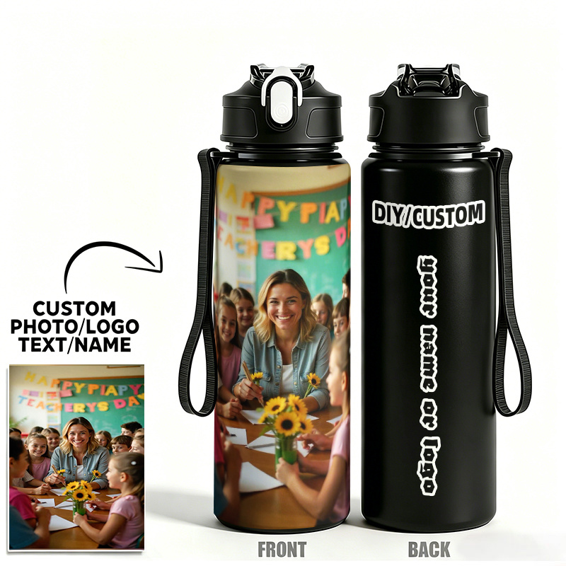 TEMU Bouteille d'eau personnalisée 1 pièce à soi- avec photo//logo - Gobelet étanche avec nom et photo personnalisés imprimés UV, 25 oz/750 ml,