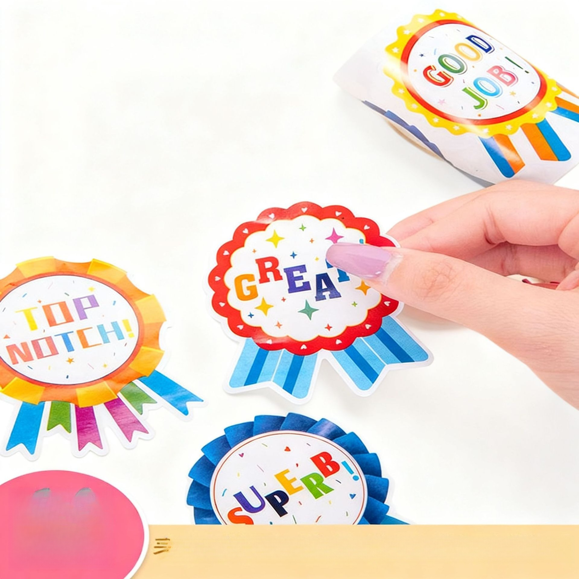 TEMU Medal Award Sticker, Self-adhesive Label, Flower Reward Sticker For Student Recognition, Teacher Encouragement Corsage