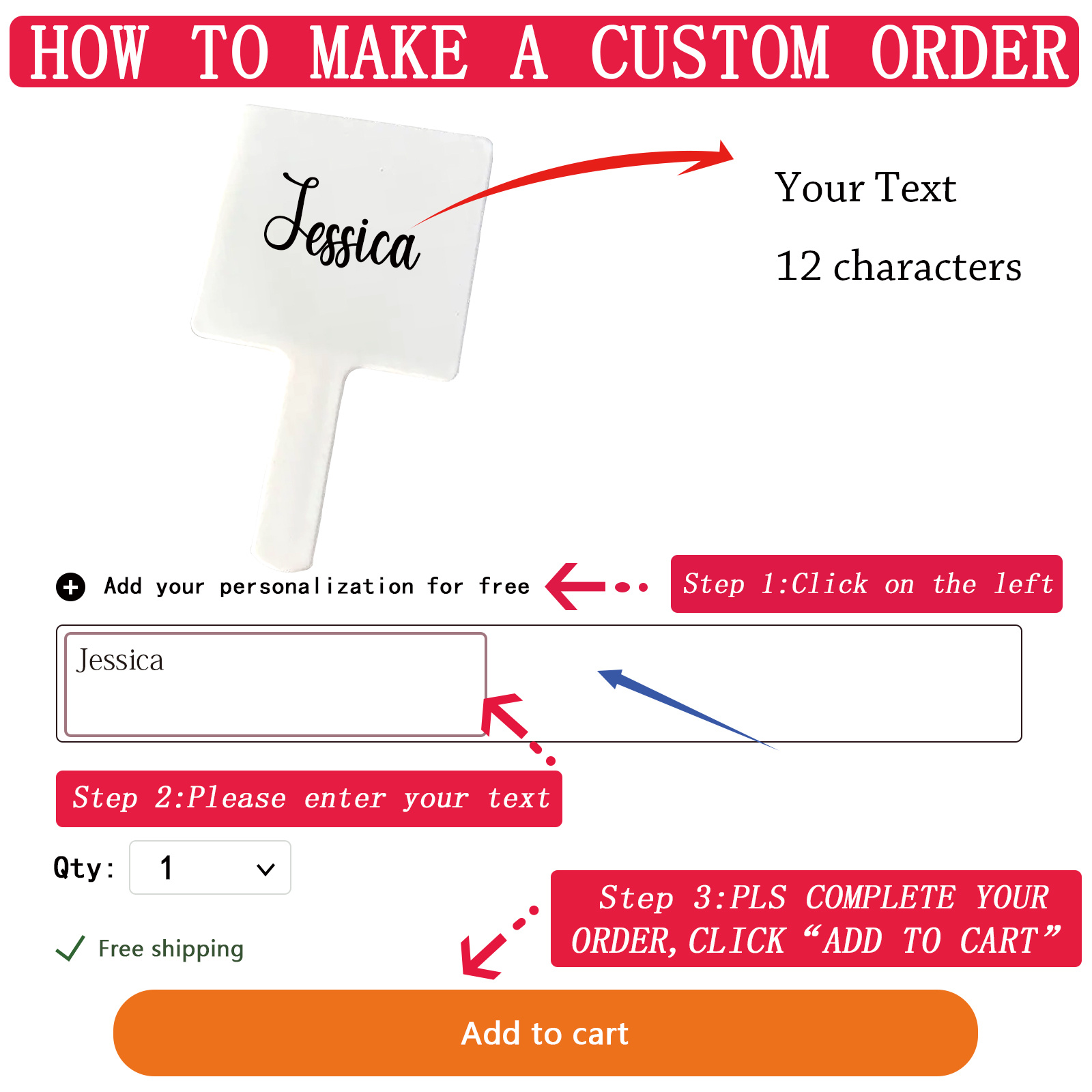Personalized Portable Mini Hand Mirror with Butterfly Handle