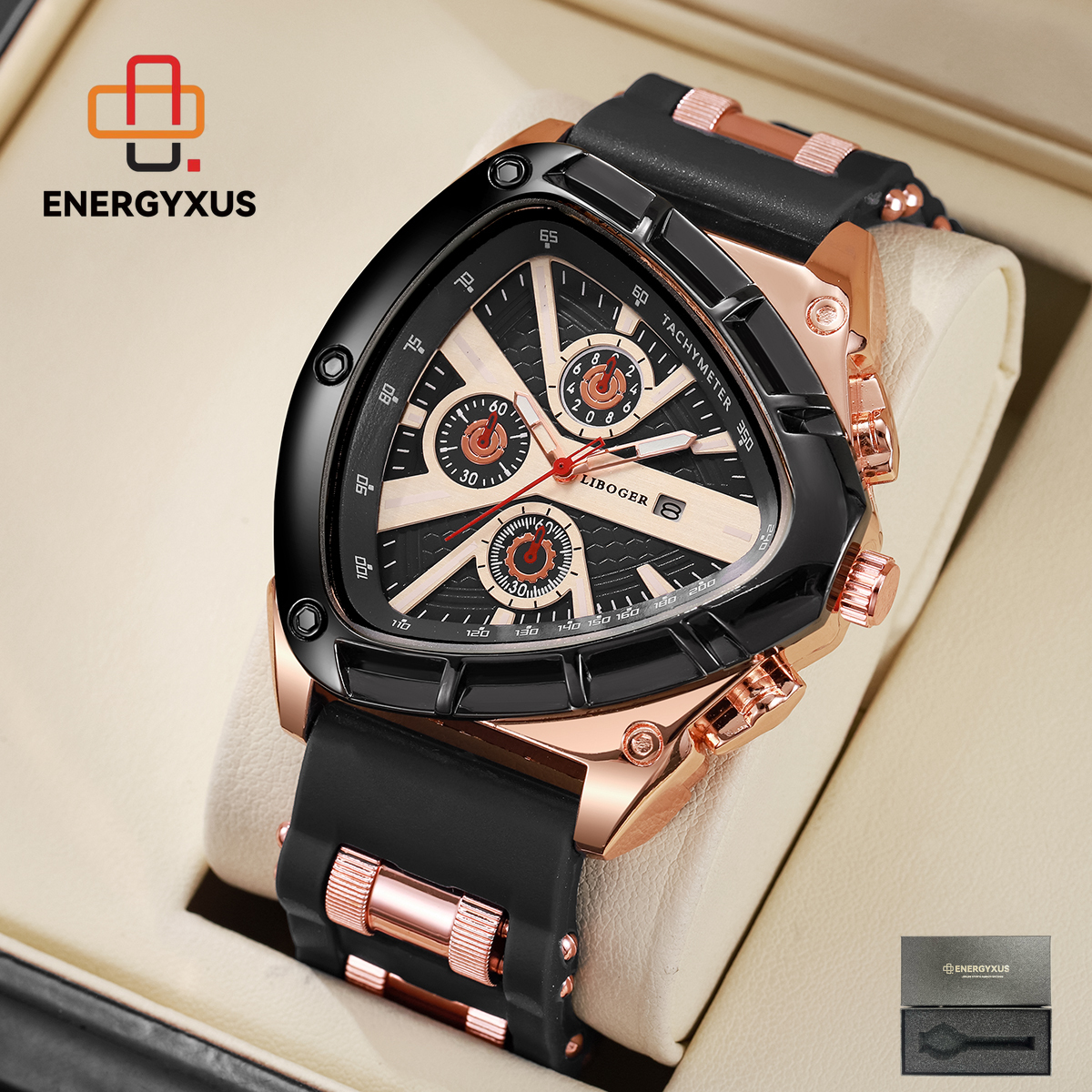 TEMU Fashion Smart Watch For Men Triangle Funky Dial Silicone Strap Men Sports Watches Casual Arabic Dial Man Wristwatch With Calendar Men's Watch