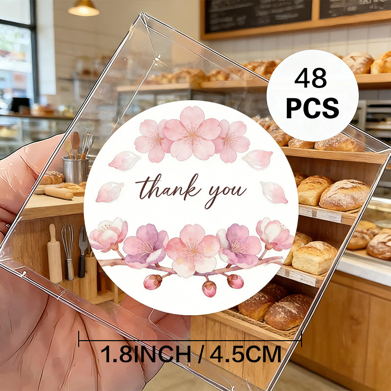 TEMU 48-count Round Stickers | Cherry Wreath Style | "thank You" Labels | Customer Appreciation & Packaging Supplies