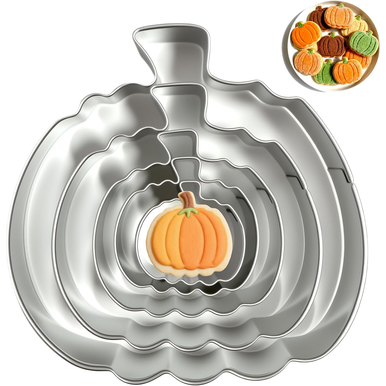TEMU 5pcs Pumpkin Cookie Cutter Set, 5 Sizes, 430 Stainless Steel Fondant Cookie Molds, Halloween Party Decorations, For Making , Fondant, Pastry
