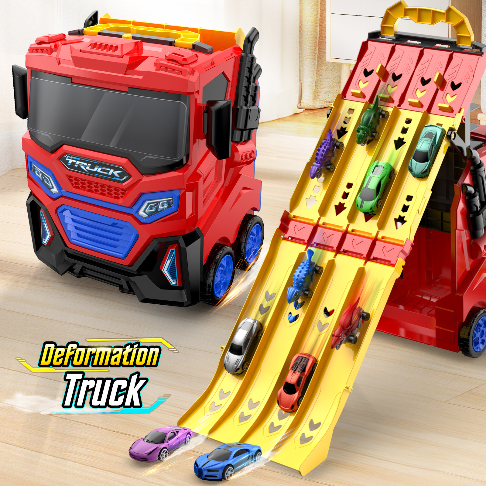 Transforming Launcher Truck Track Toy with Handbag Storage
