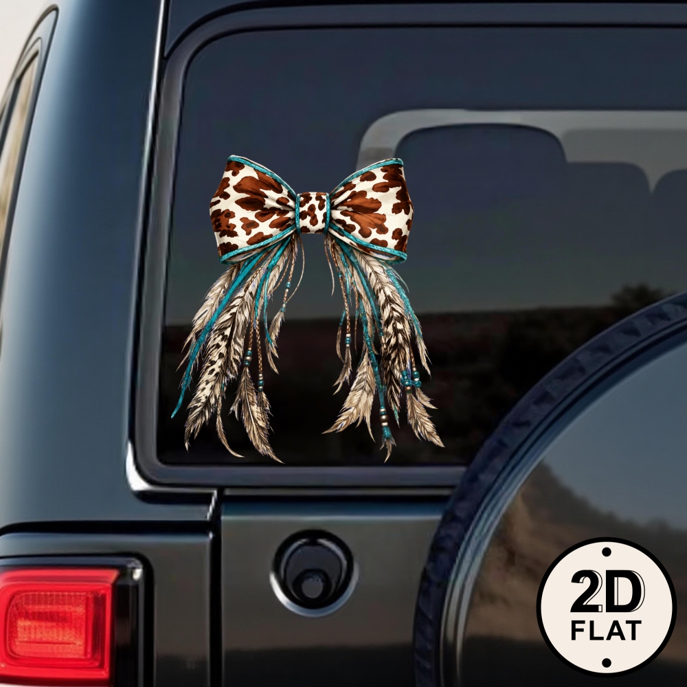 TEMU Car Stickers And Decals, Car Window Decals Vinyl, Leopard Print Bow With Feathers And Teal Accents, , Funny Bumper Stickers(1pc)