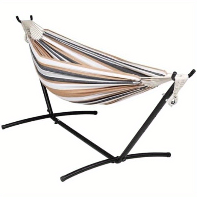 TEMU Boonlo Patio Hammock With Stand, With Portable Carrying Bag, Heavy Duty 550 Lbs, 2-person, For Outdoors And Indoors, Desert Stripe