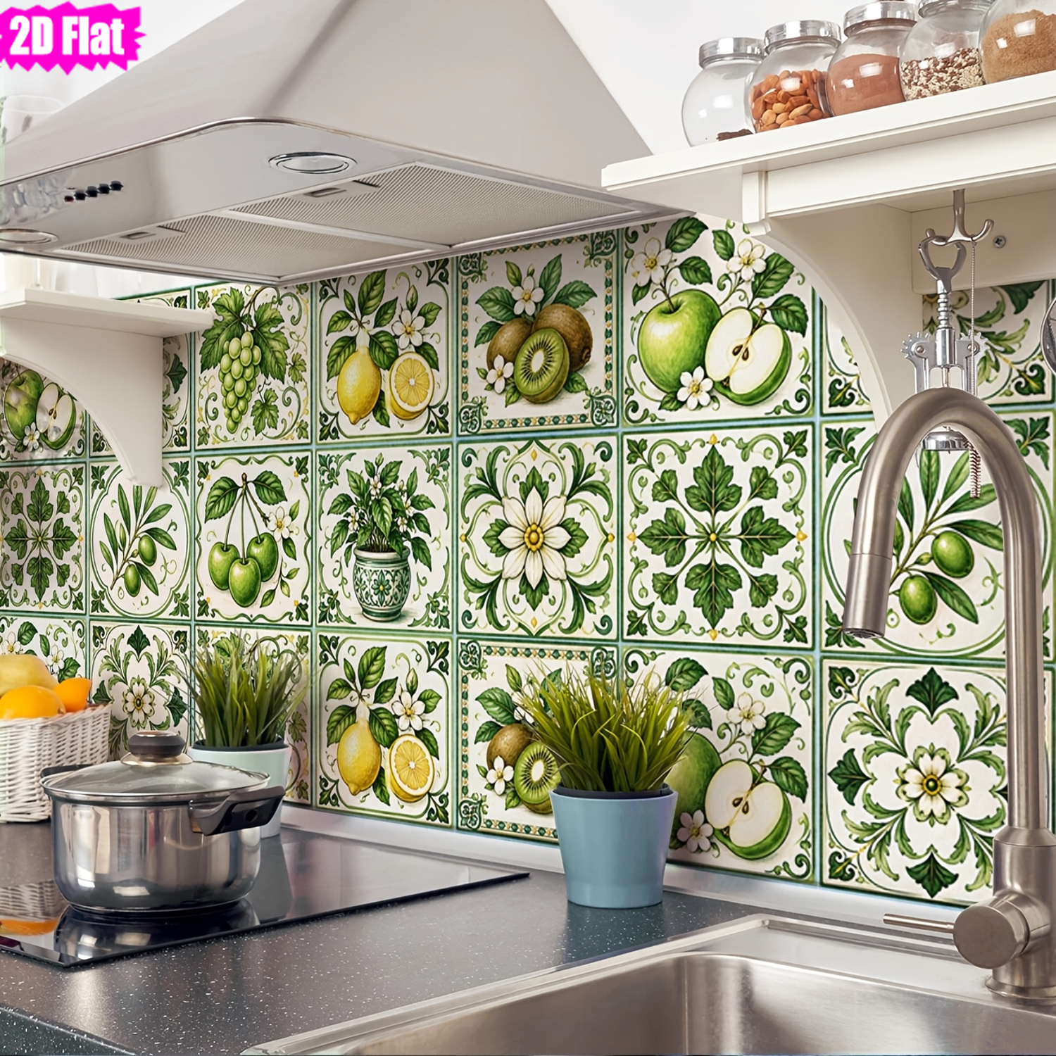 TEMU 30pcs 2d Flat Lemon Boho‑vintage Tile Stickers, Suitable For Multiple Such , Bedroom, Bathroom, And Cabinet Decoration. Self‑adhesive And