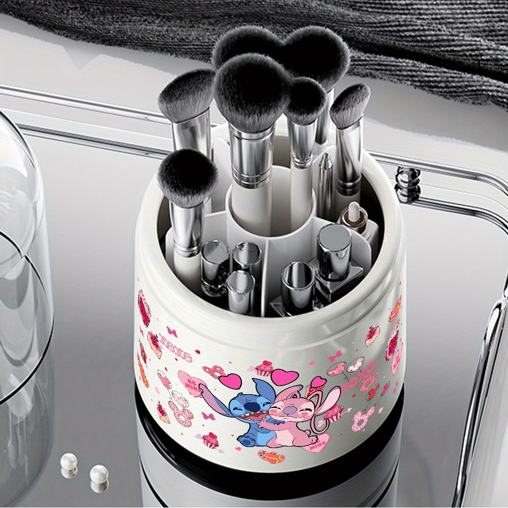 1pc     cosmetic storage box rotating dust proof makeup brush holder with clear viewing lid   hearts design ideal for dressing table or desktop makeup brushes Product details 2