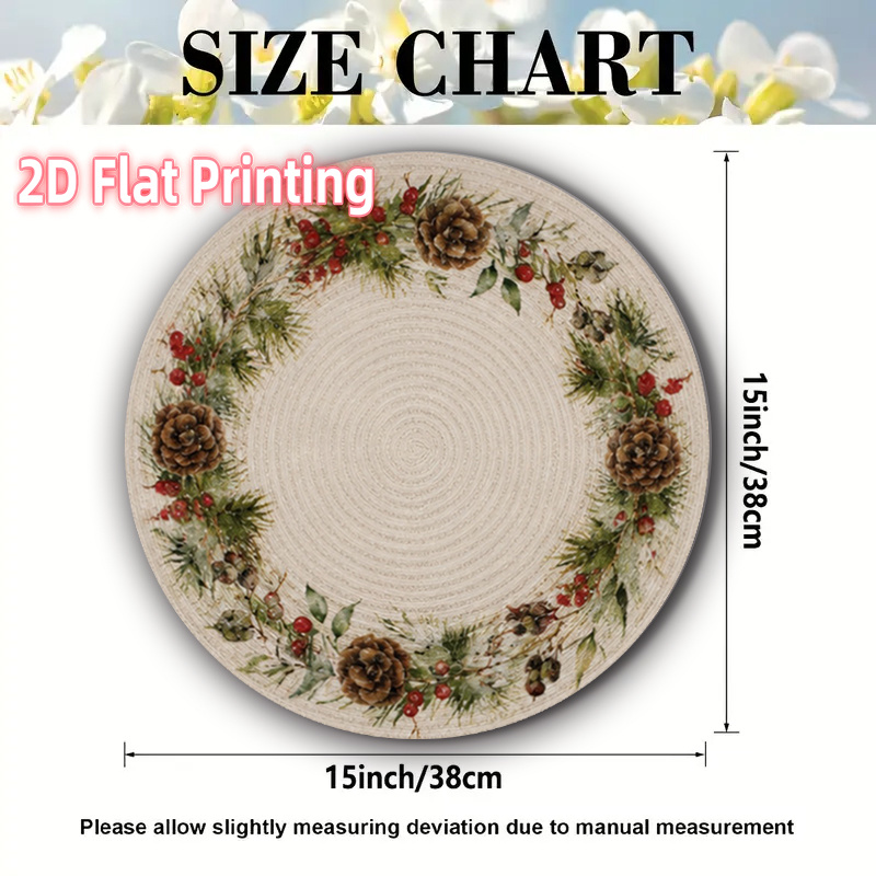 TEMU 2d Flat 4pcs Rustic Berry Wreath Beige Circular Placemat Suitable For Parties, Home Use, Themed Restaurants, Halloween, And Christmas