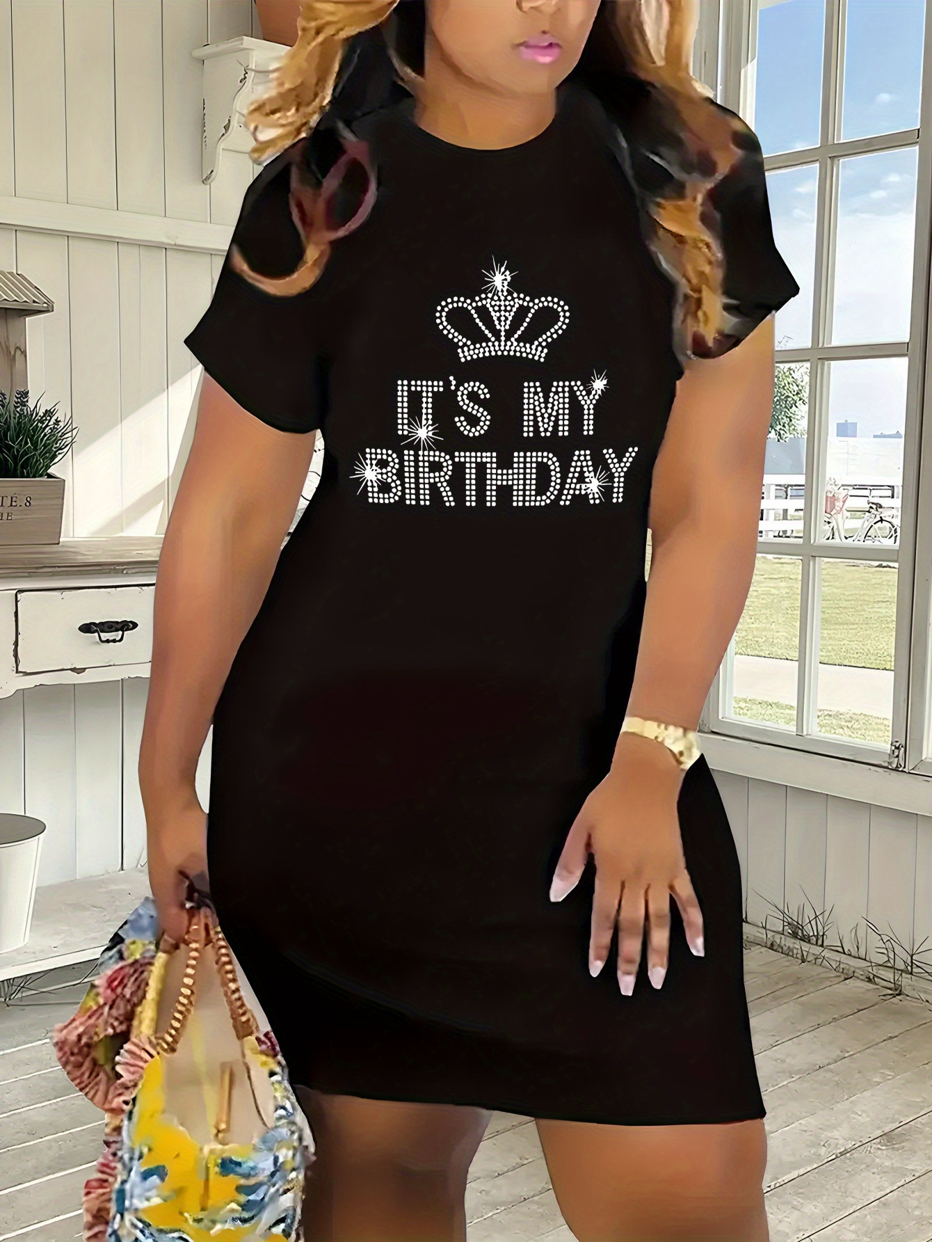 womens plus size short sleeve birthday print dress - Temu Bahrain