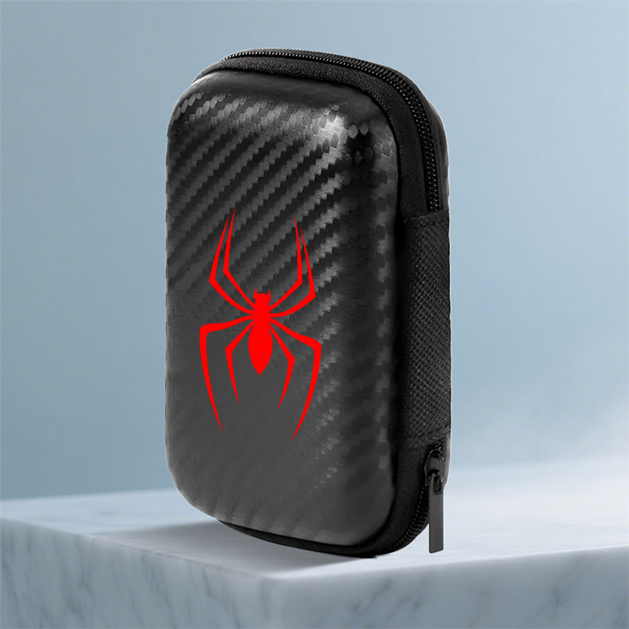TEMU Red Totem Patterned Headphone Storage Bag Is A Must-have For ! Fashionable Carbon Fiber Black Headphone Storage Bag. Eva Earphone/data
