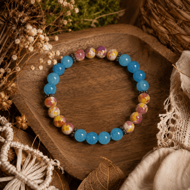 Translucent Blue Beads Elastic Bracelet with Retro Design