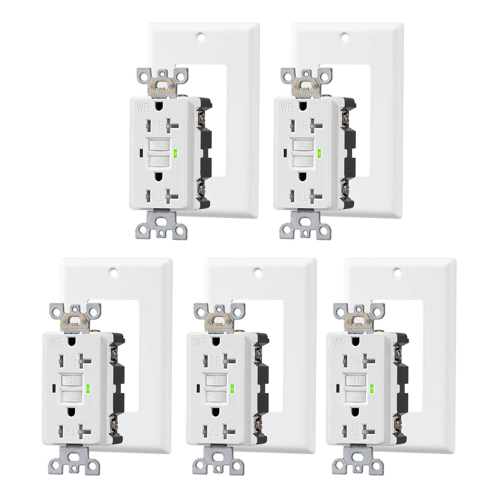 TEMU DEWENWILS Lot de 5 prises GFCI 20A, prise GFCI auto-test avec indicateur LED, plaque murale incluse