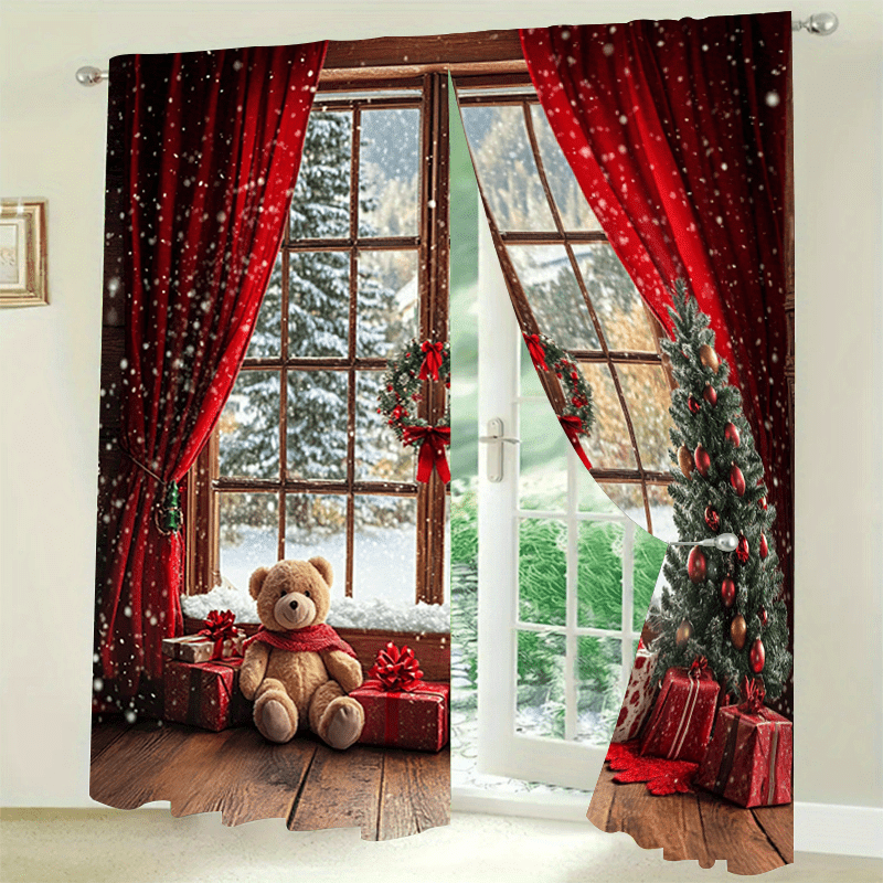 

2pcs Set Christmas Curtains - , & To | , Ventilated For , Reduction & Dimming | For