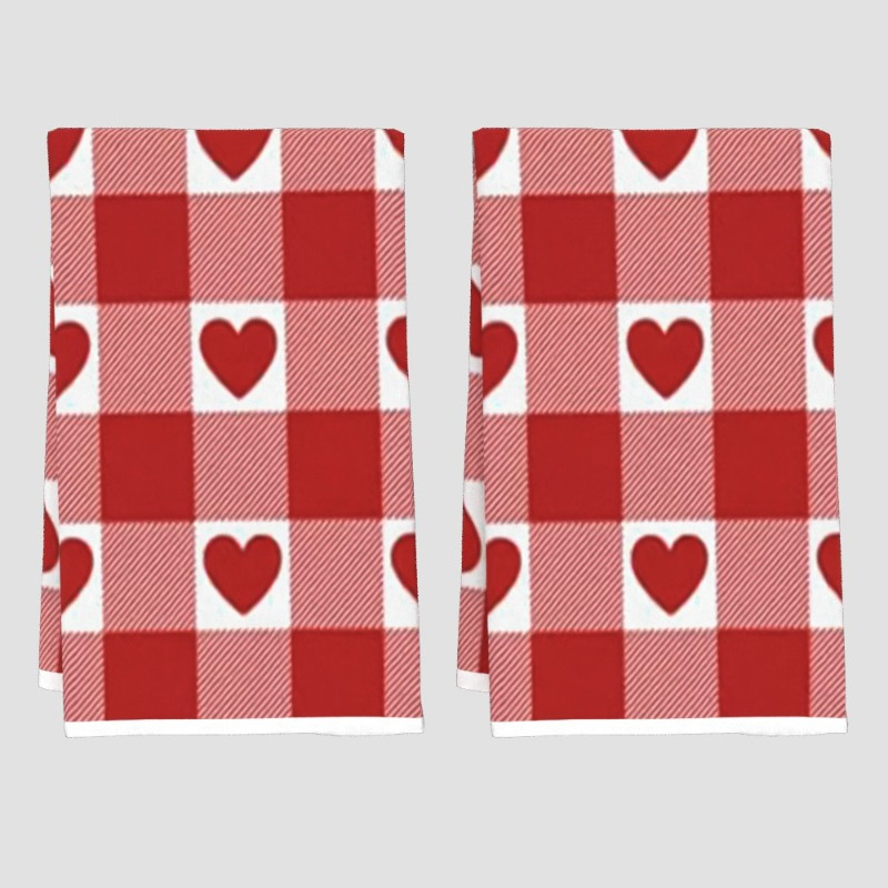 

2pcs Set, 18x26in, Red And White Checkered Towels, Soft Polyester, Design, Machine Washable, Rectangular Dishcloths For Home Decor And Gift Ideas