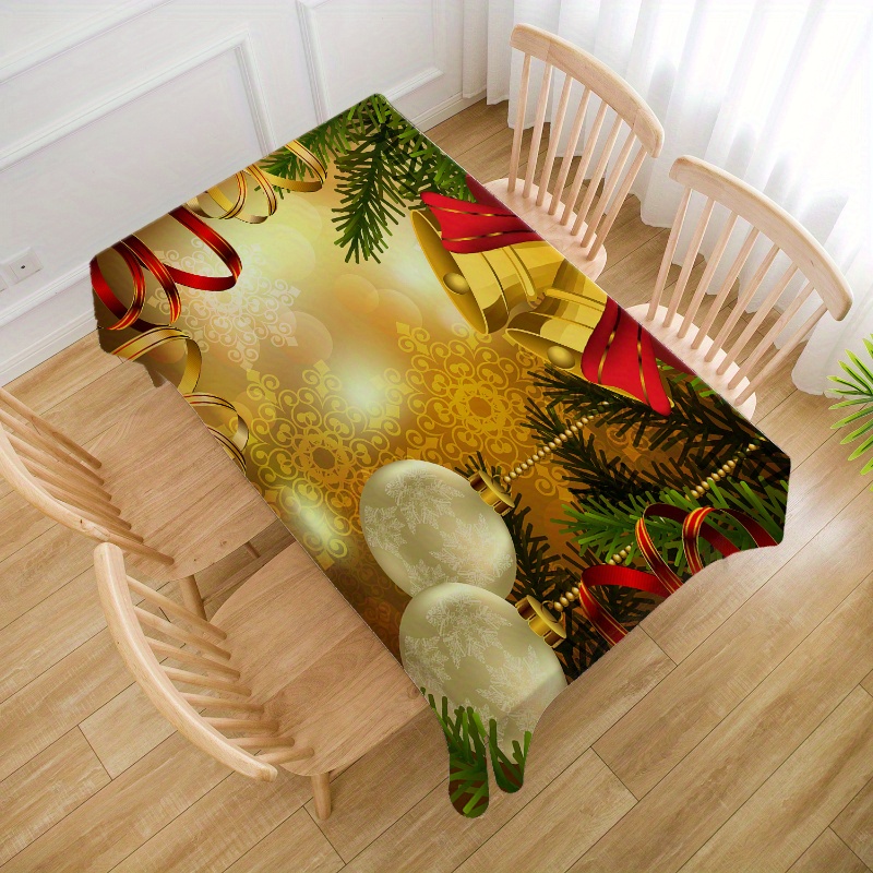 

Christmas-themed Tablecloth With Golden Snowflakes & Bell Accents - Parties, Polyester, Rectangular