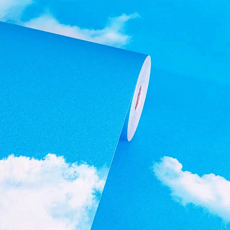 E-shop Eine Rolle selbstklebender Tapete mit einem blauen Himmel und weißen Wolkenmuster, die wasserdicht und leicht zu entfernen ist. Sie ist einfach