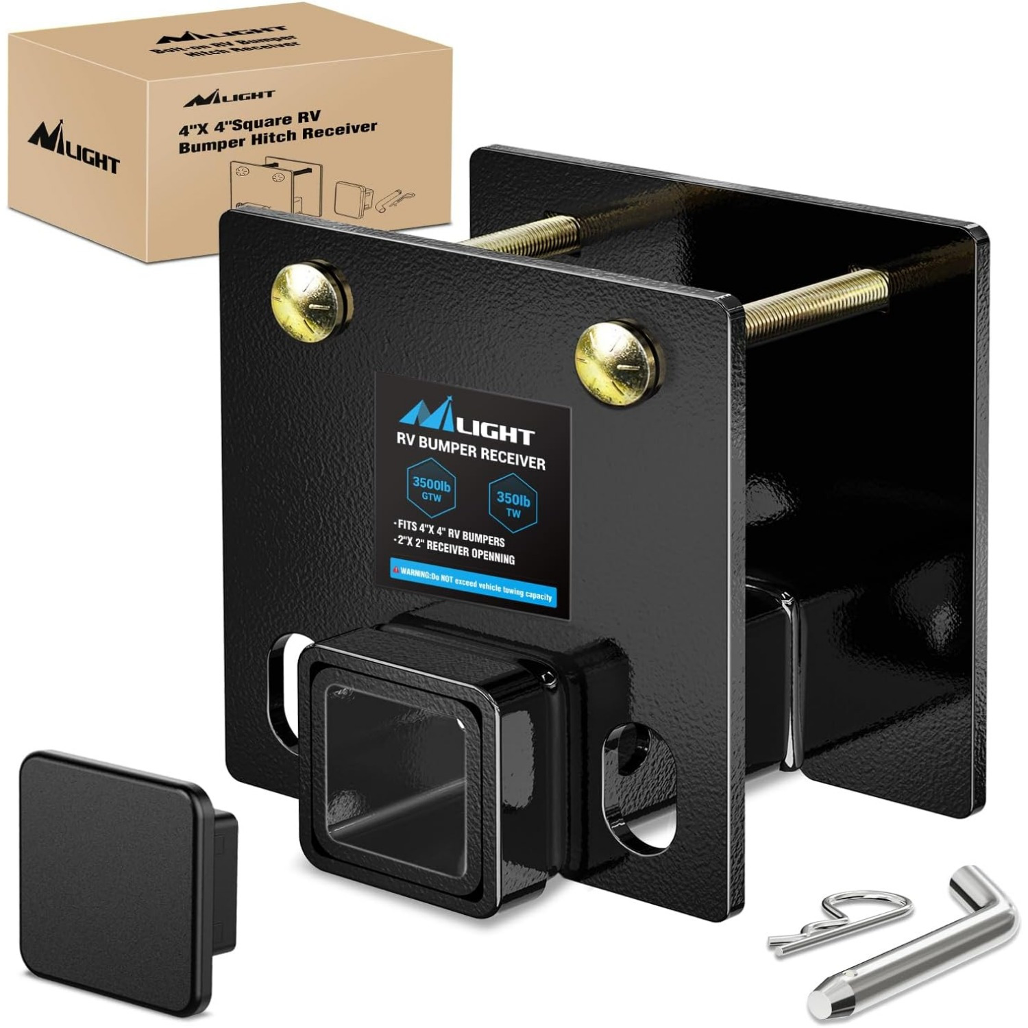 TEMU Rv Bumper Hitch 2" Receiver Adapter With Hitch Pin & Hitch Cover, Openning 3500 Lbs Capacity Fits 4" X 4" Bumper Trailer Towing Cargo Carrier Bike Racks