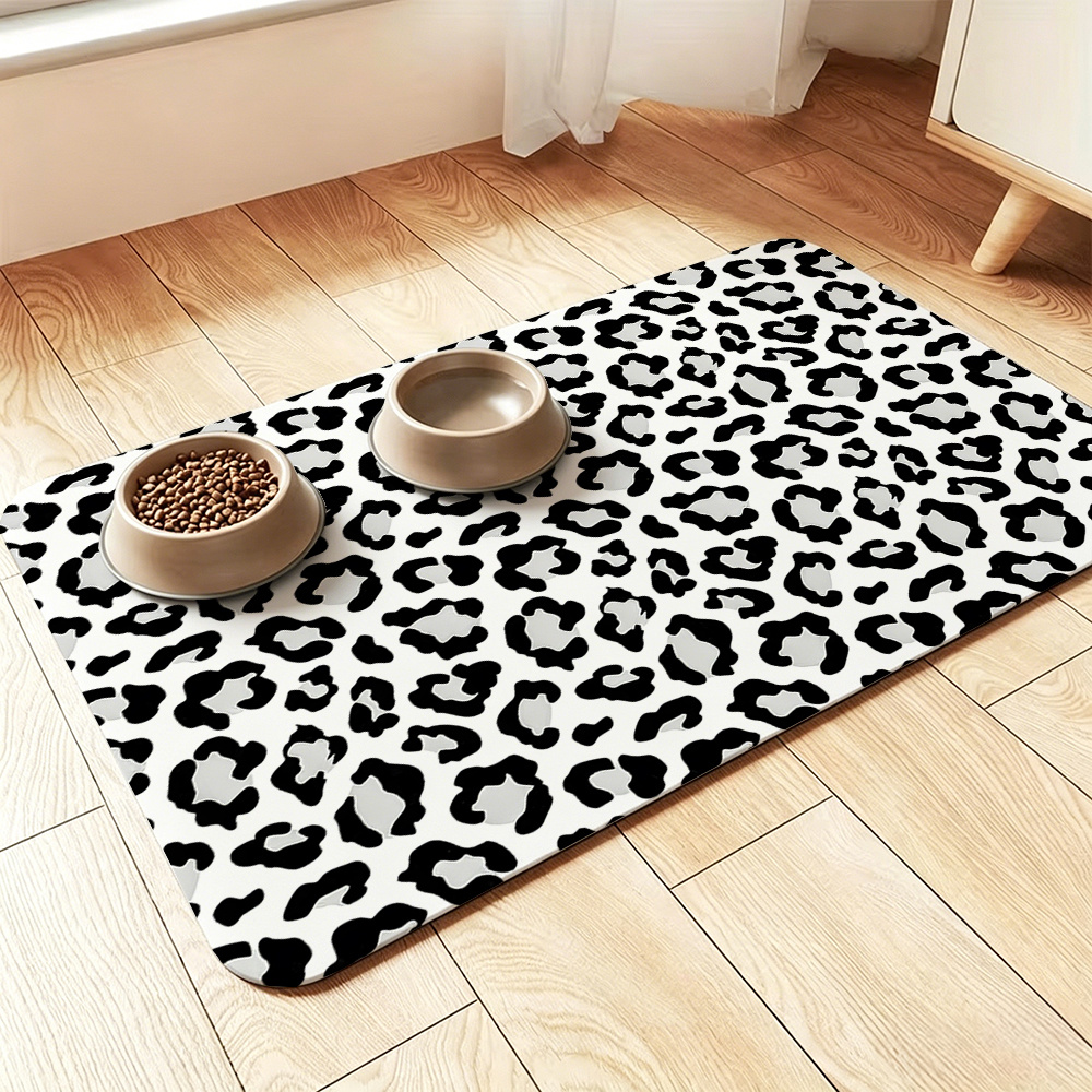 TEMU 1pc, Leopard Print Pet Feeding Mat, Non-slip Rubber Bottom, White Background With Black And White Leopard Pattern, Suitable For Indoor And