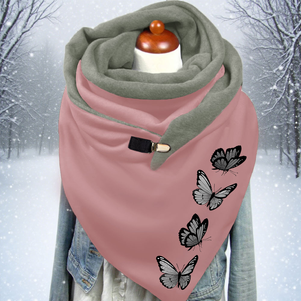 TEMU Women's Print Spring Button Scarf, Soft And Comfortable, Colour- Windproof And Cold-resistant, Colour- Double-layer Warm Triangular Scarf