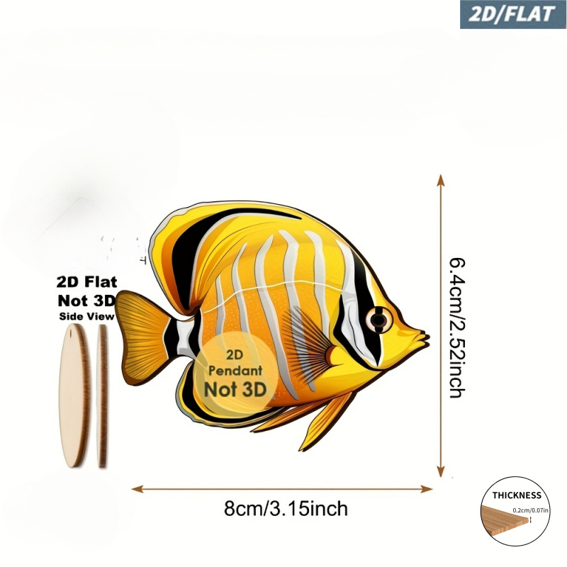 TEMU 2D, Juego de 10 piezas de adornos de peces planos 2D, colgantes de madera 2D, colgantes de madera de peces , para decoraciones festivas, mejoras