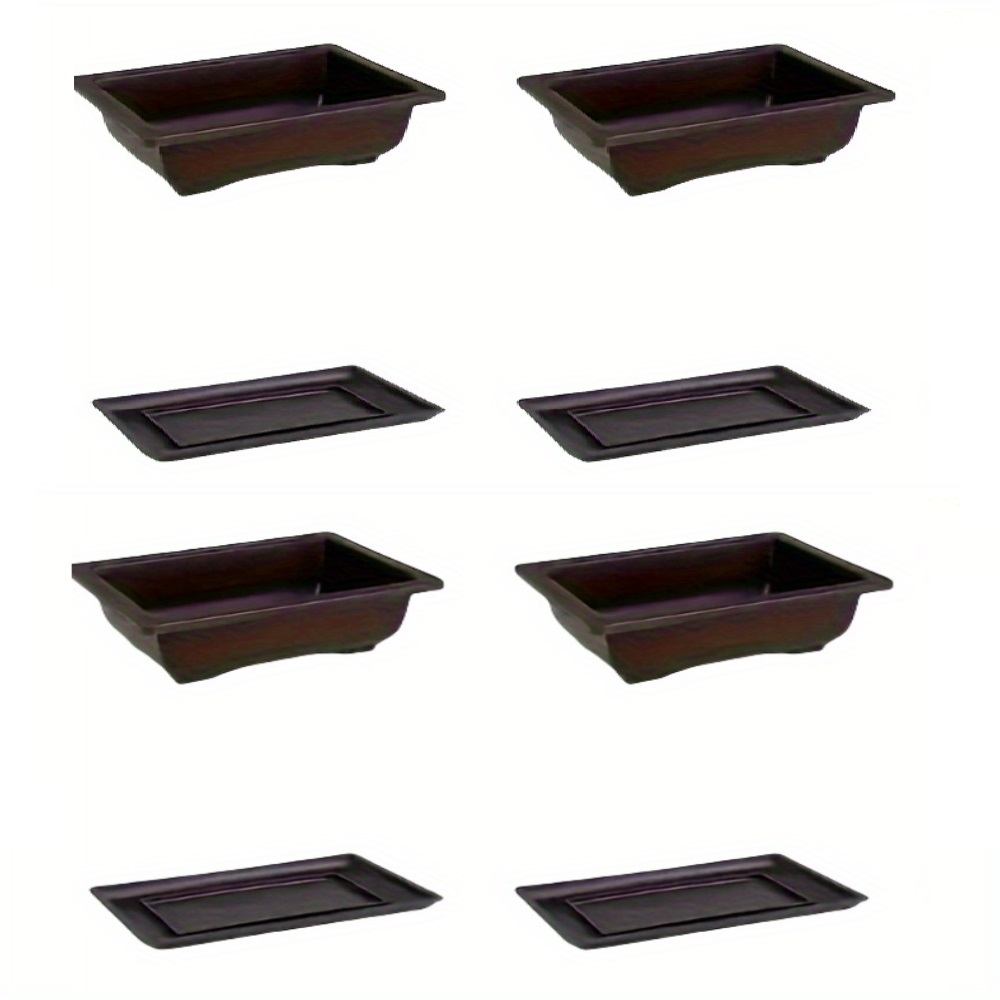 TEMU Juego de 8 macetas de plástico arcilla | 4 macetas con 4 platillos | Contenedor para bonsái y suculentas de estilo chino tradicional |