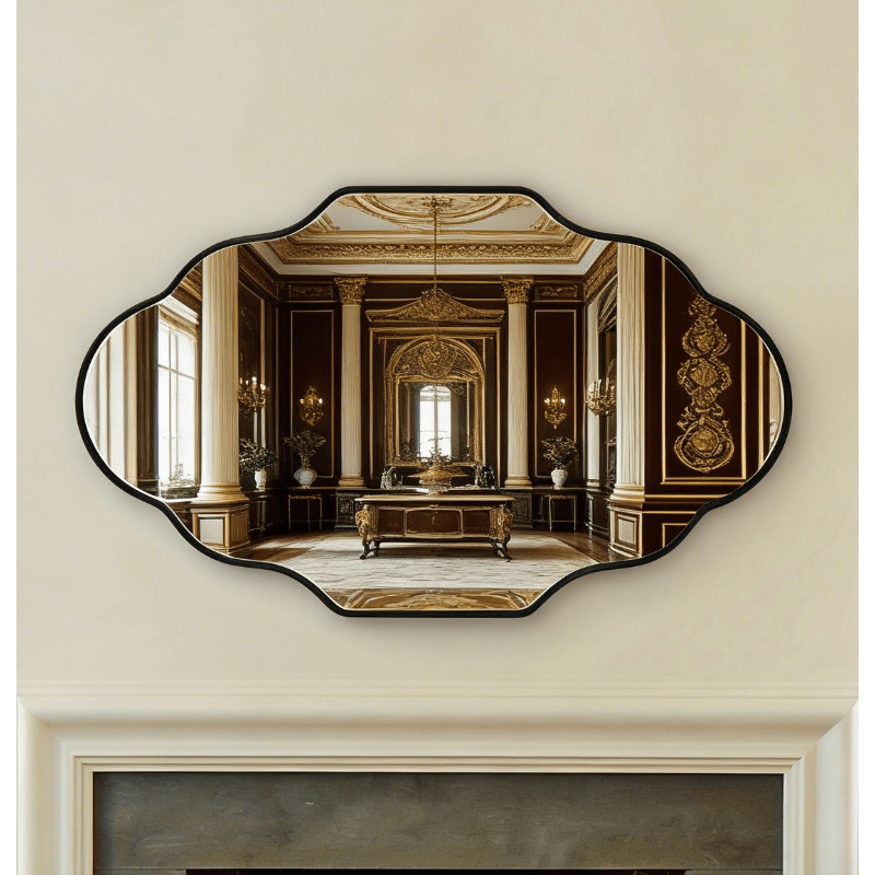 TEMU Vintage Bohemian Style Black Wooden Irregular-shaped Wall Mirror, Light Decorative Mirror For Entryway, Bathroom, And Bedroom Wall Hanging