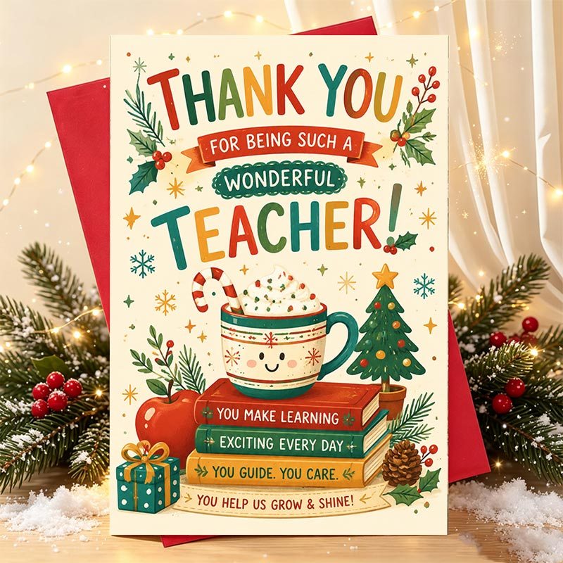 TEMU 1pc Christmas Greeting Card Thank You Teacher Christmas Gift Card - Ideal For Expressing Gratitude To Educators, Perfect For Appreciation
