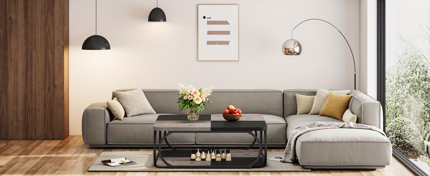 40-Inch Square Coffee Table Featuring Two Levels, Designed in a Farmhouse Style with a Wooden Storage Shelf And a Sturdy Metal Curved Frame, Perfect for a Contemporary Living Room