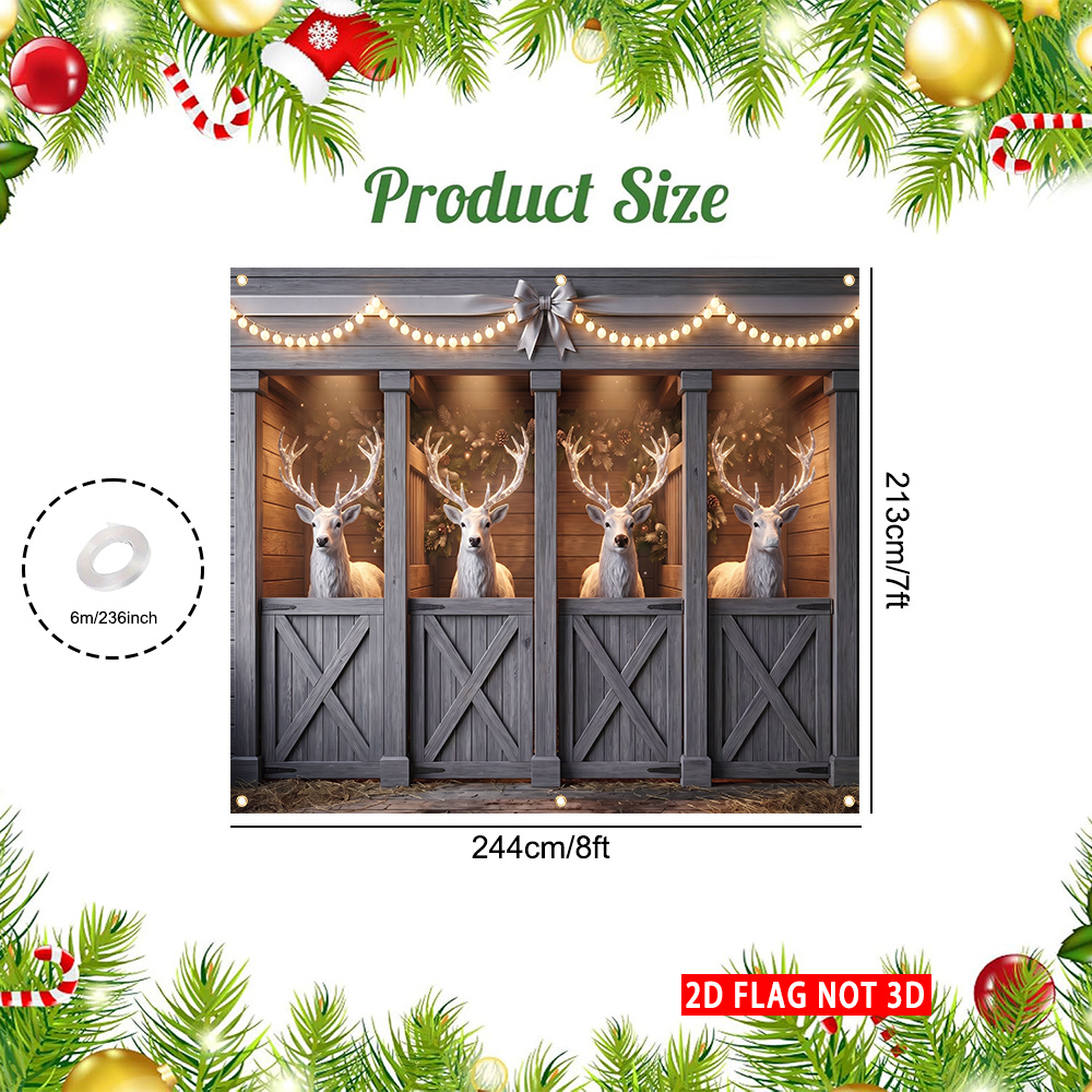 TEMU 1pc 1pcs Suitable For Single-car Garage Door Banner With Reindeer & Fence Design - Rectangular Christmas Hanging Decoration For Home, Parties,