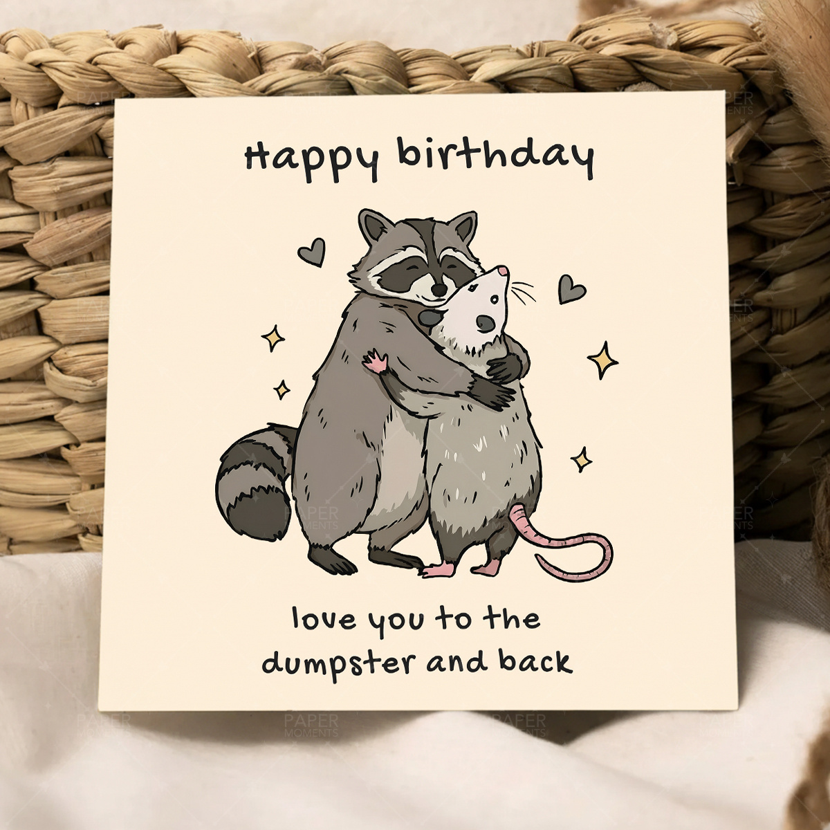 TEMU 1pc Raccoon And Possum Hugging Quote Card, Weird Valentine Gift, Bestie Birthday Present, Funny Rodent Illustration, Novelty Stationery, Joke Anniversary Card