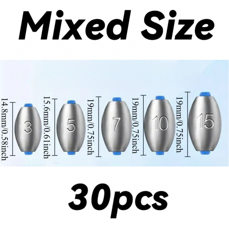 E-shop 30 Schwerlast Kohlenstoffstahl Angelbleie - 3G-15G Gewichtsbereich, Geeignet für Süß- und Salzwasser, Uniformes Design, Langlebig und Leicht,